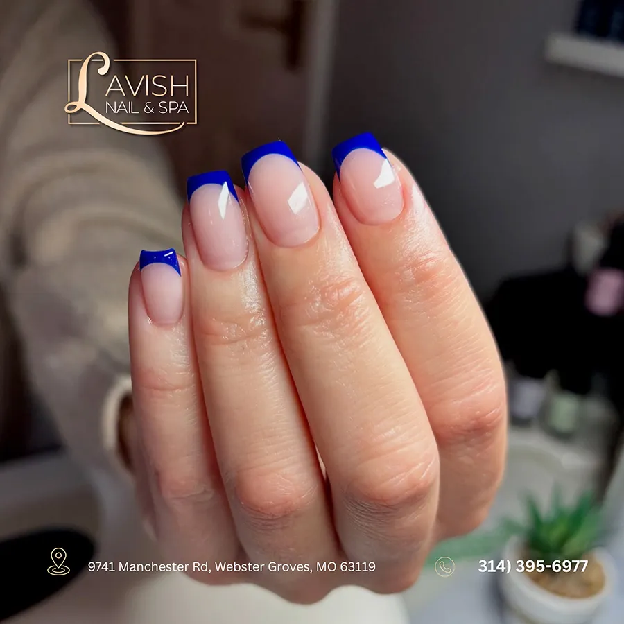 cobalt on a sheer or clear base french tip nails