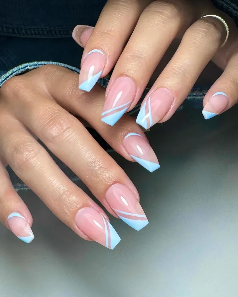 coffin blue french tip nails