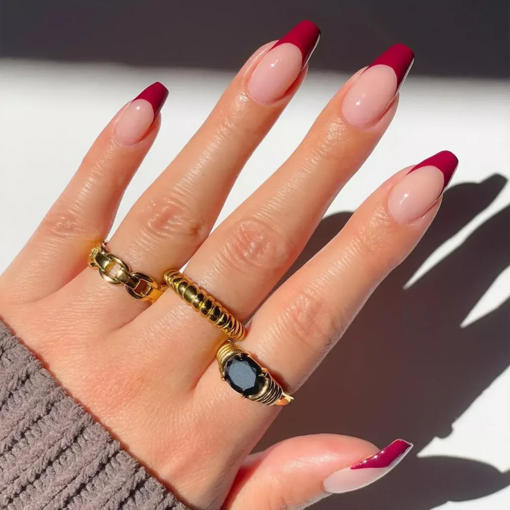 coffin red french tip nails