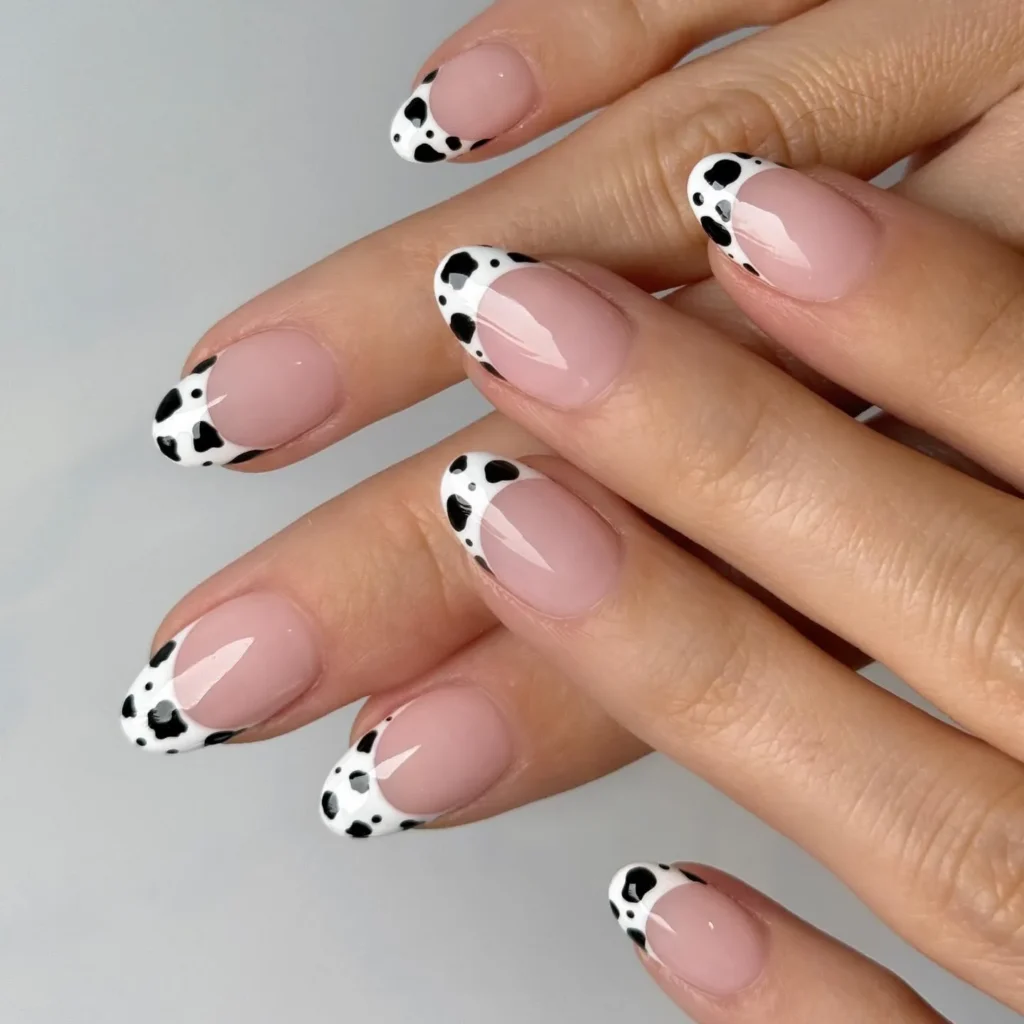 cow print short french tip nails