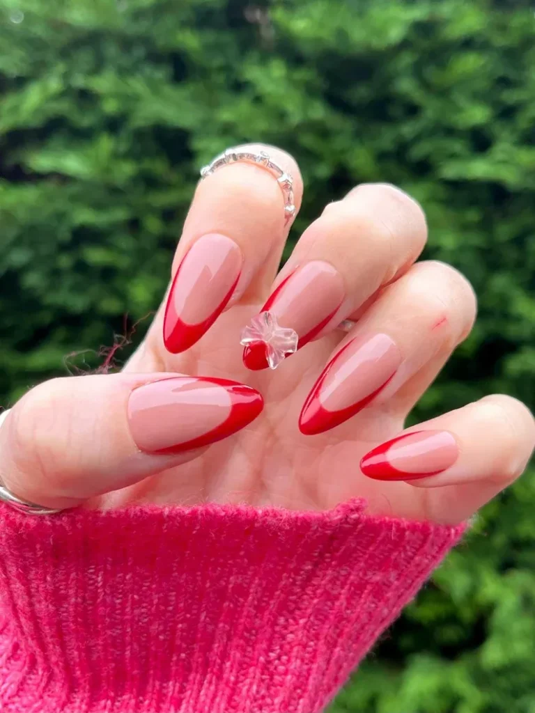 deep red french tip nails