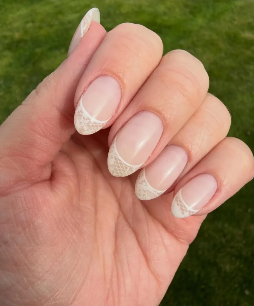 delicate lace short french tip nails