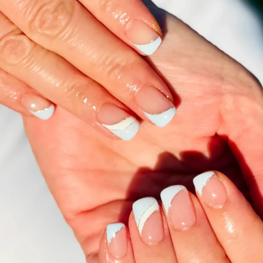 diagonal short french tip nails