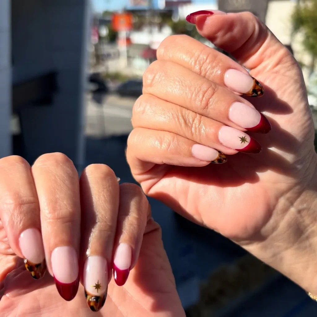 fall tortoiseshell red french tip nails
