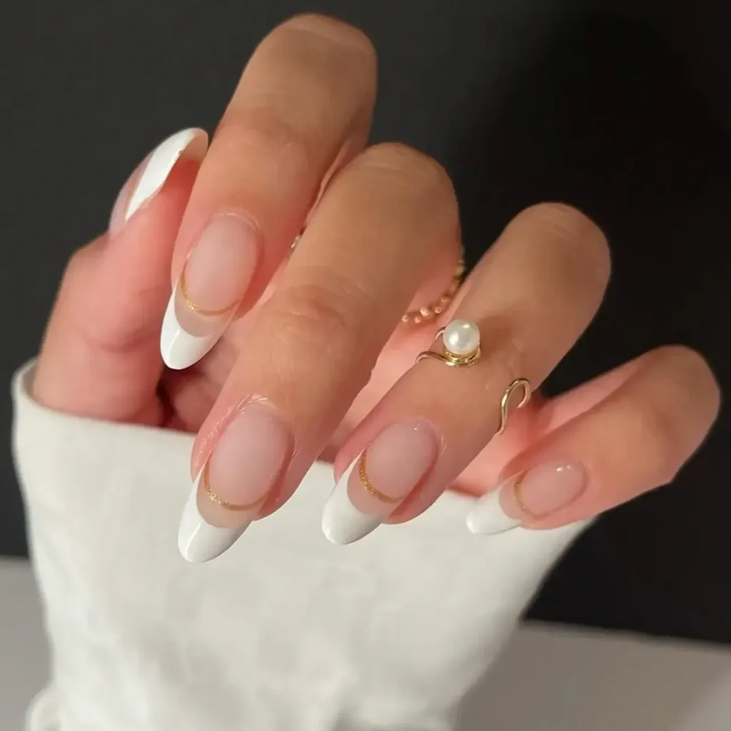 fine line white french tip nails