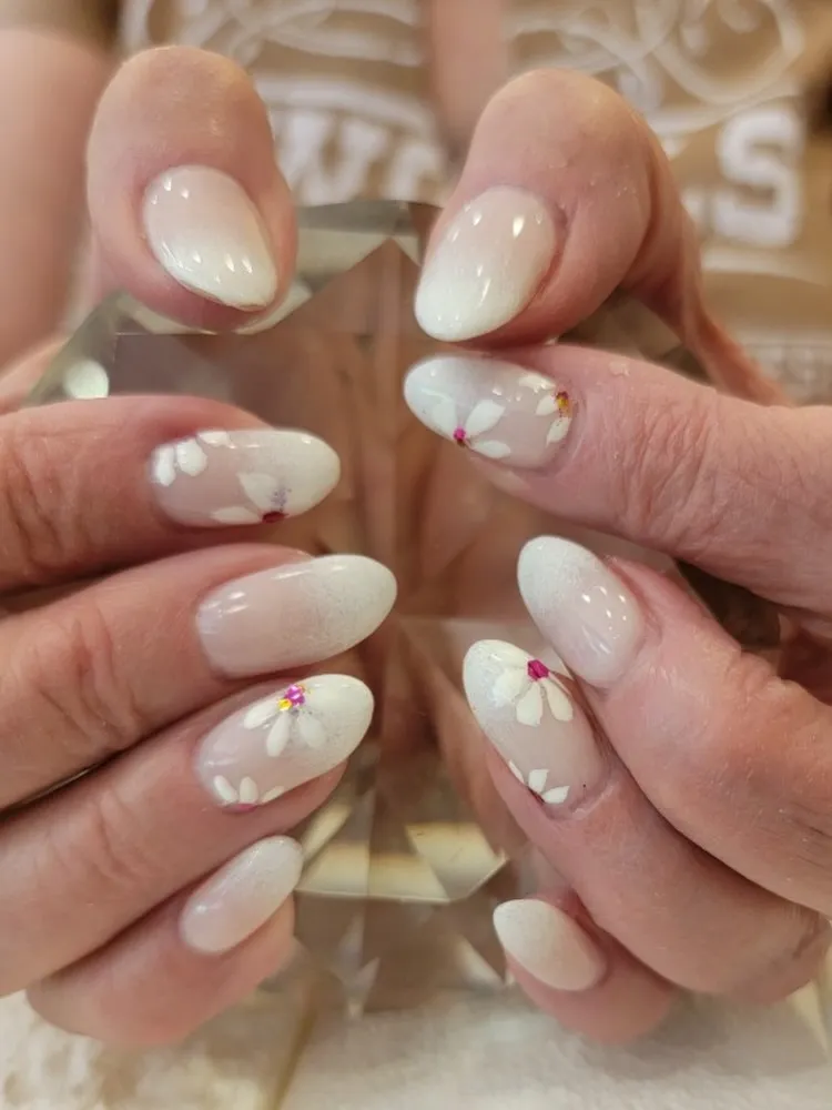 floral bridal french omber nails