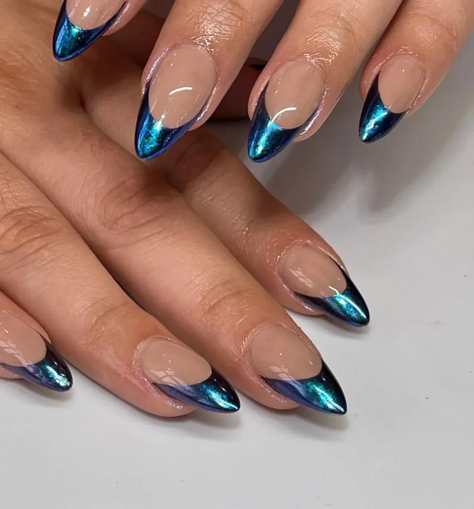 full chrome blue french tip nails