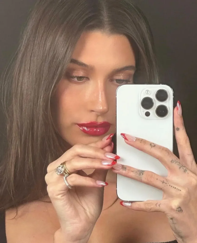 glazed red french tip nails