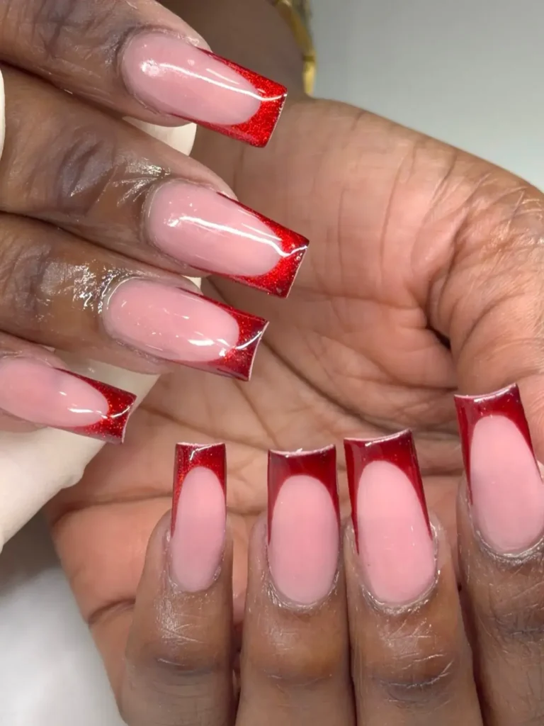 glitter base red french tip nails