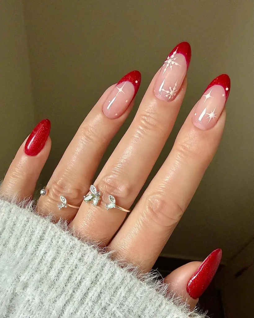 glitter red french tip nails