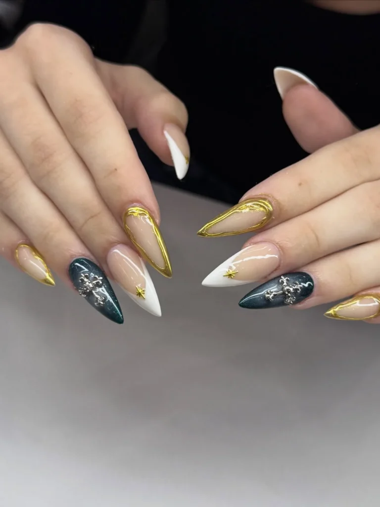 gold chrome french fade omber nails