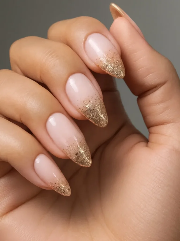 gold glitter tips french omber nails