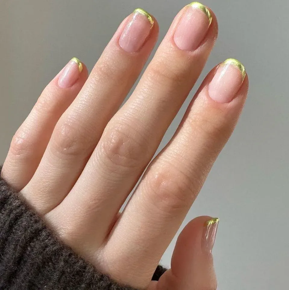 gold short french tip nails