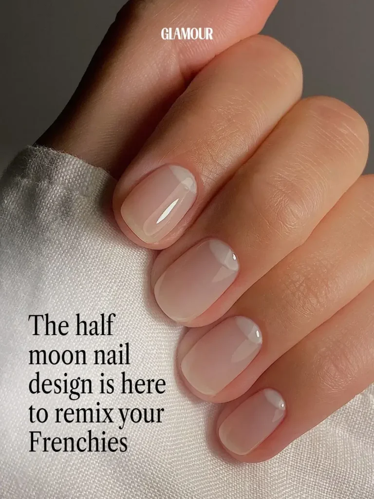 half-moon short french tip nails