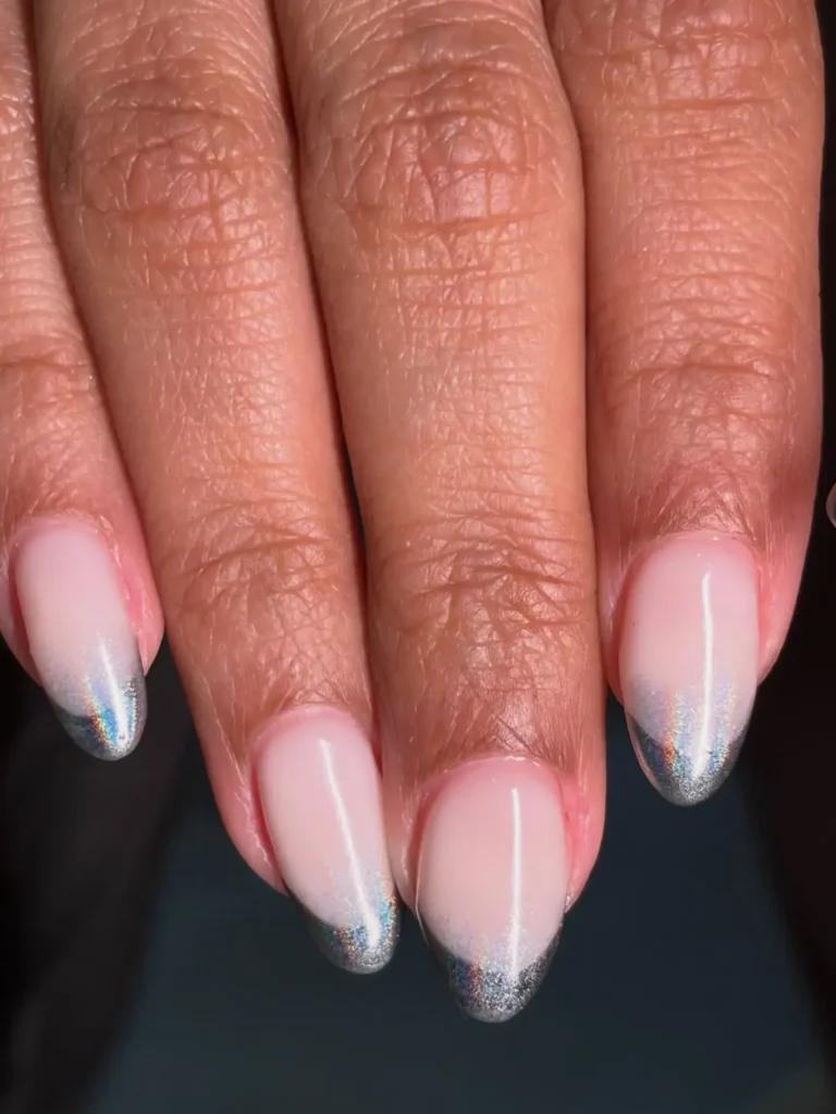 holographic silver french omber nails