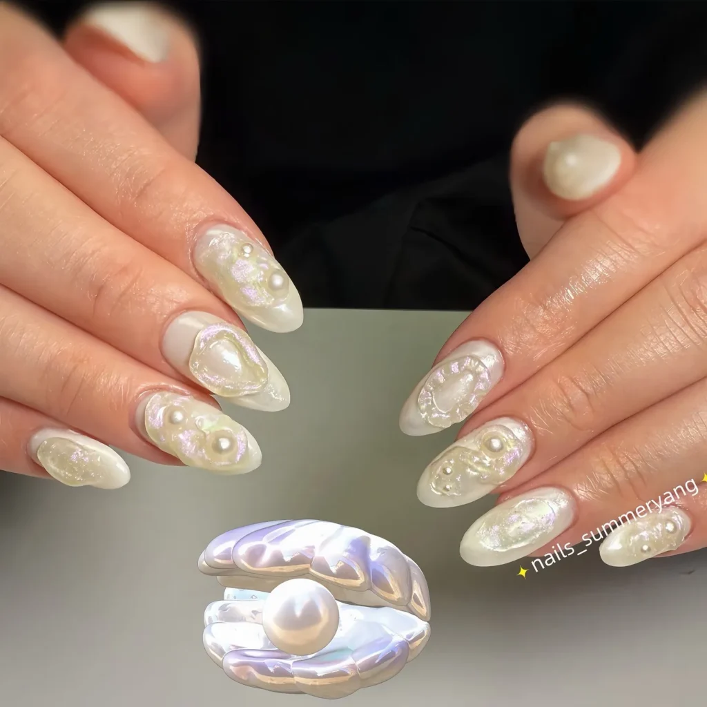 iridescent pearl french omber nails