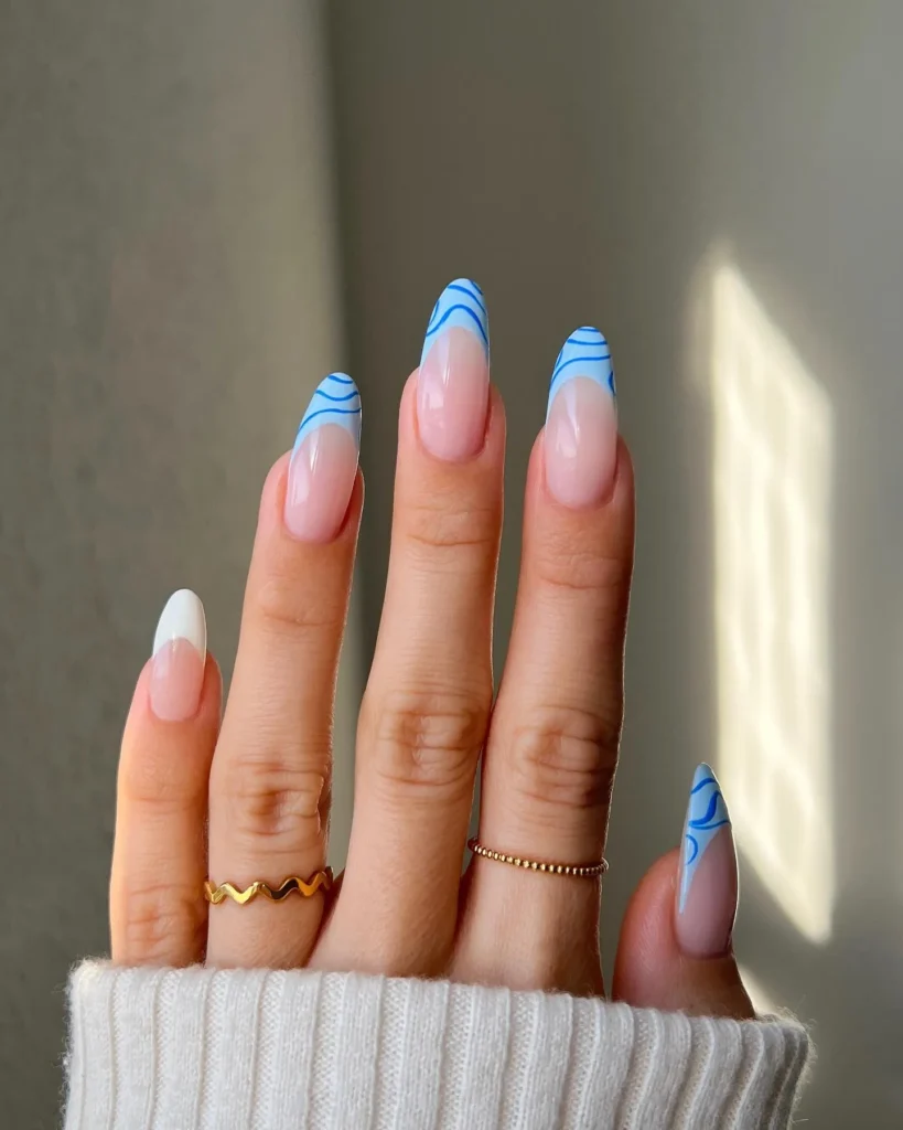 light blue wave french tip nails