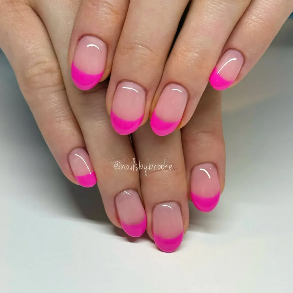 Pink French Tip Nails | Nail Inspo 17 matte bright pink french tip nails