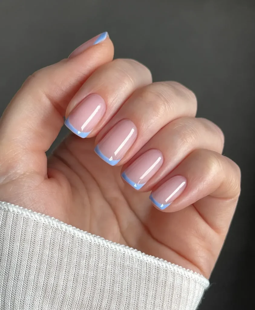 micro baby blue french tip nails