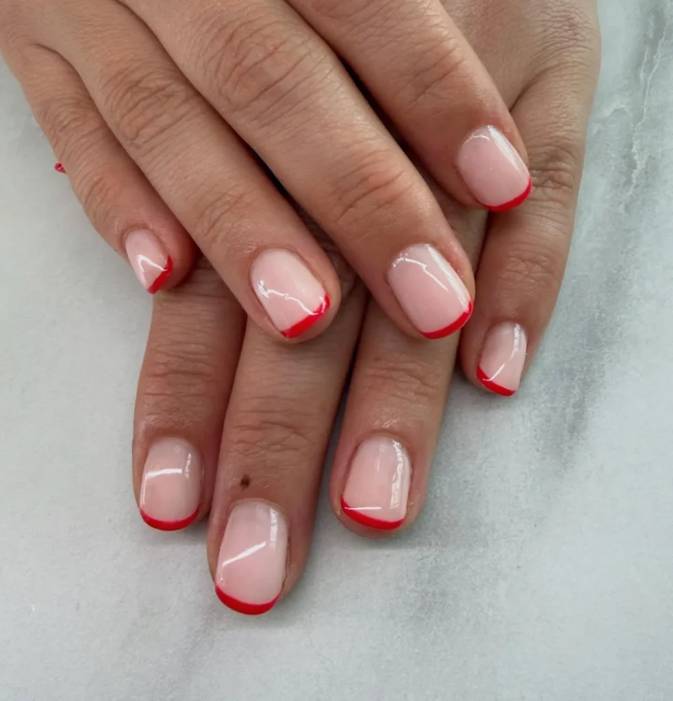 micro red french tip nails
