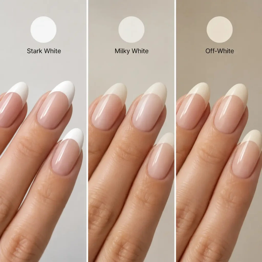 milky white vs. stark white vs. off-white french tip nails