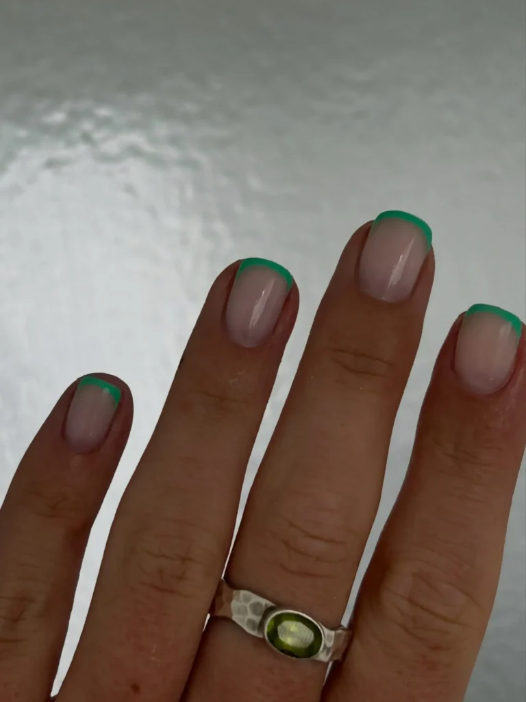 mint green short french tip nails