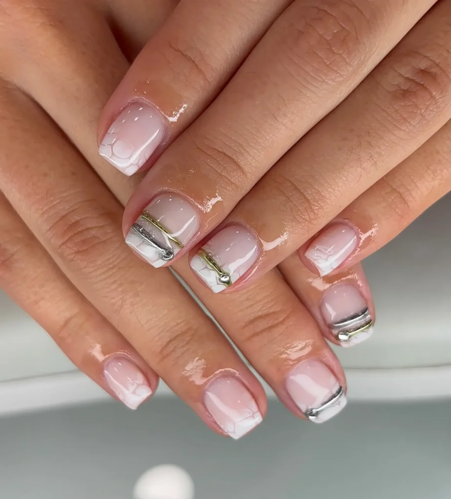 mixed metal short french tip nails
