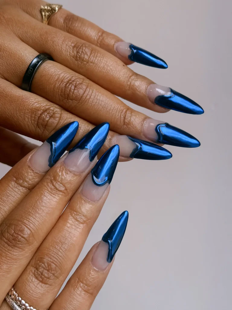 molten chrome blue french tip nails
