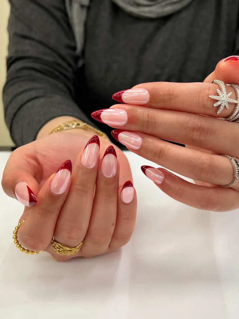 monochrome red french tip nails
