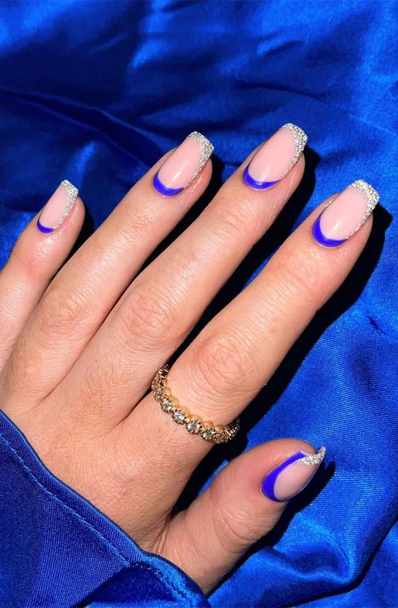navy reverse french tip nails