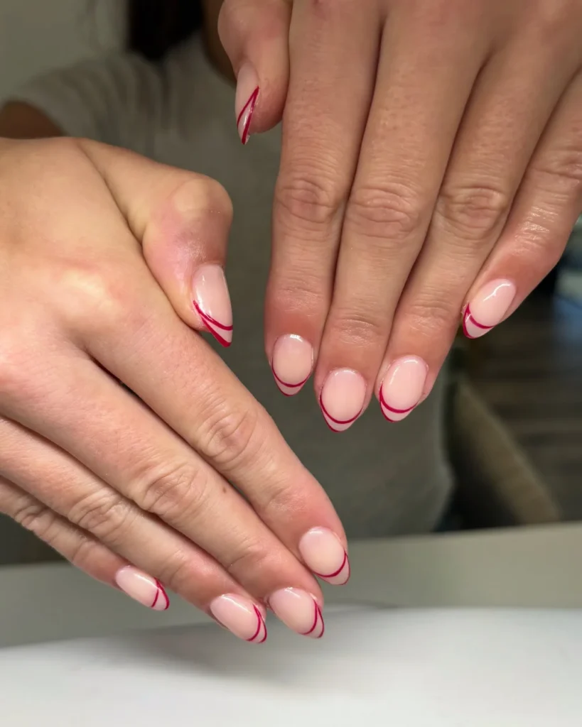 negative space red french tip nails