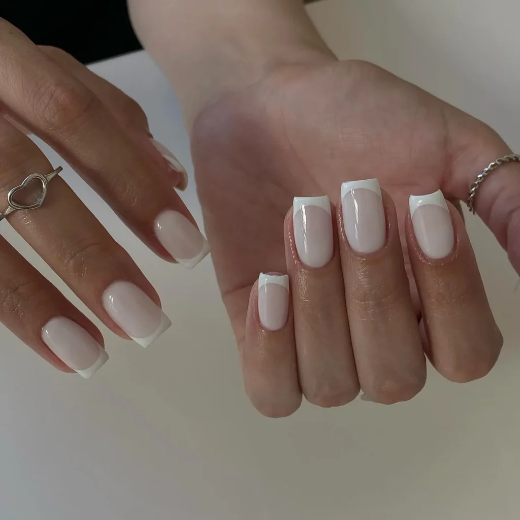 off-white cream short french tip nails