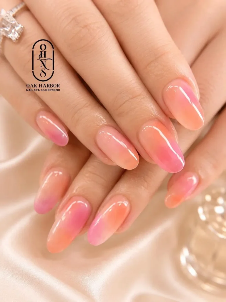peach and nude fade french omber nails