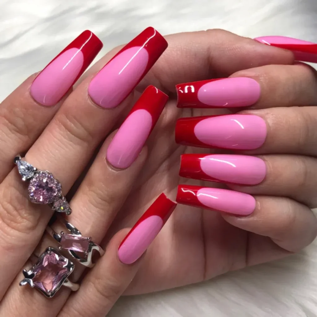 pink and red french tip nails