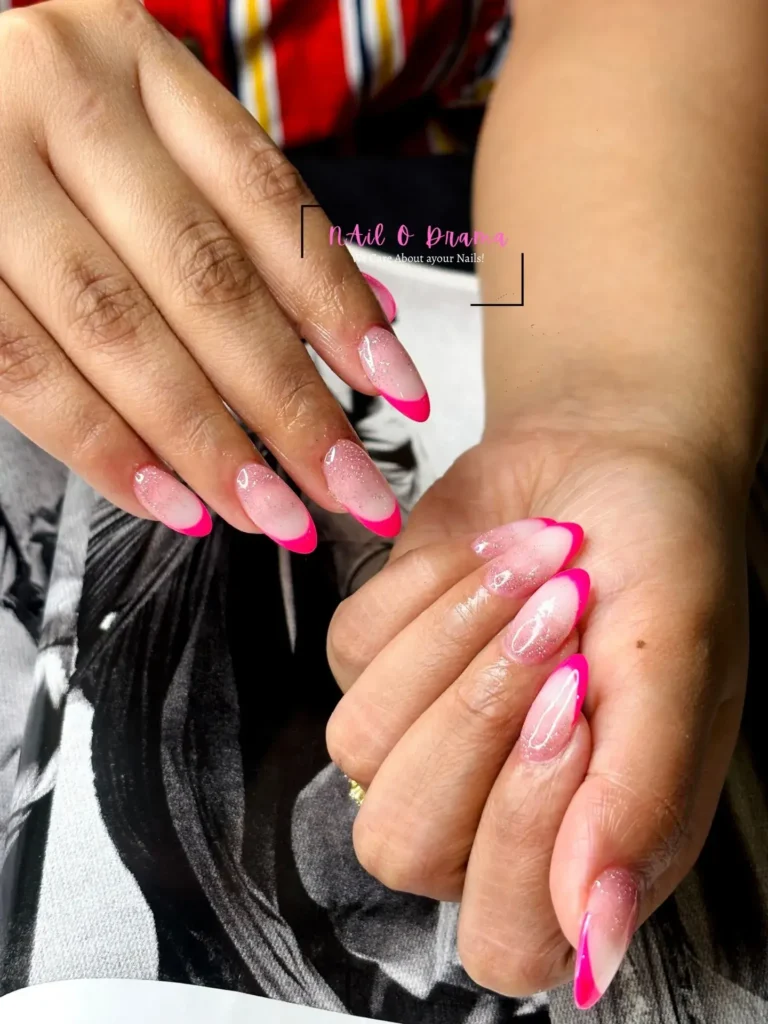 pink glitter fade french omber nails