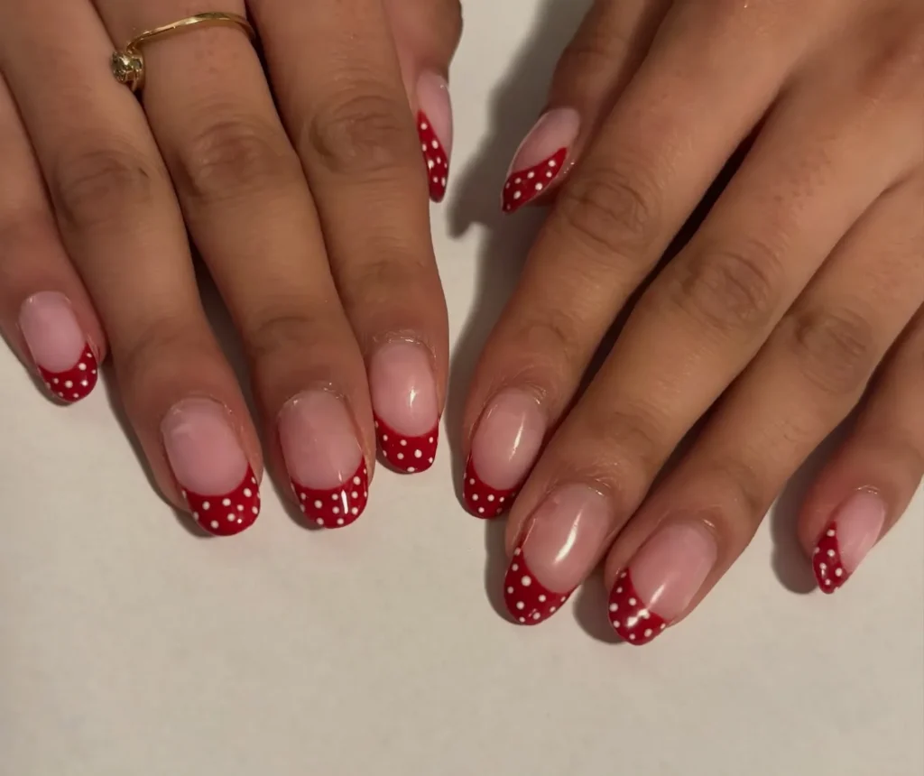 polka dot red french tip nails