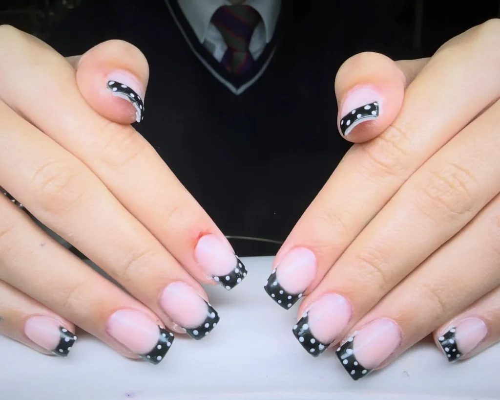 polka dot short french tip nails