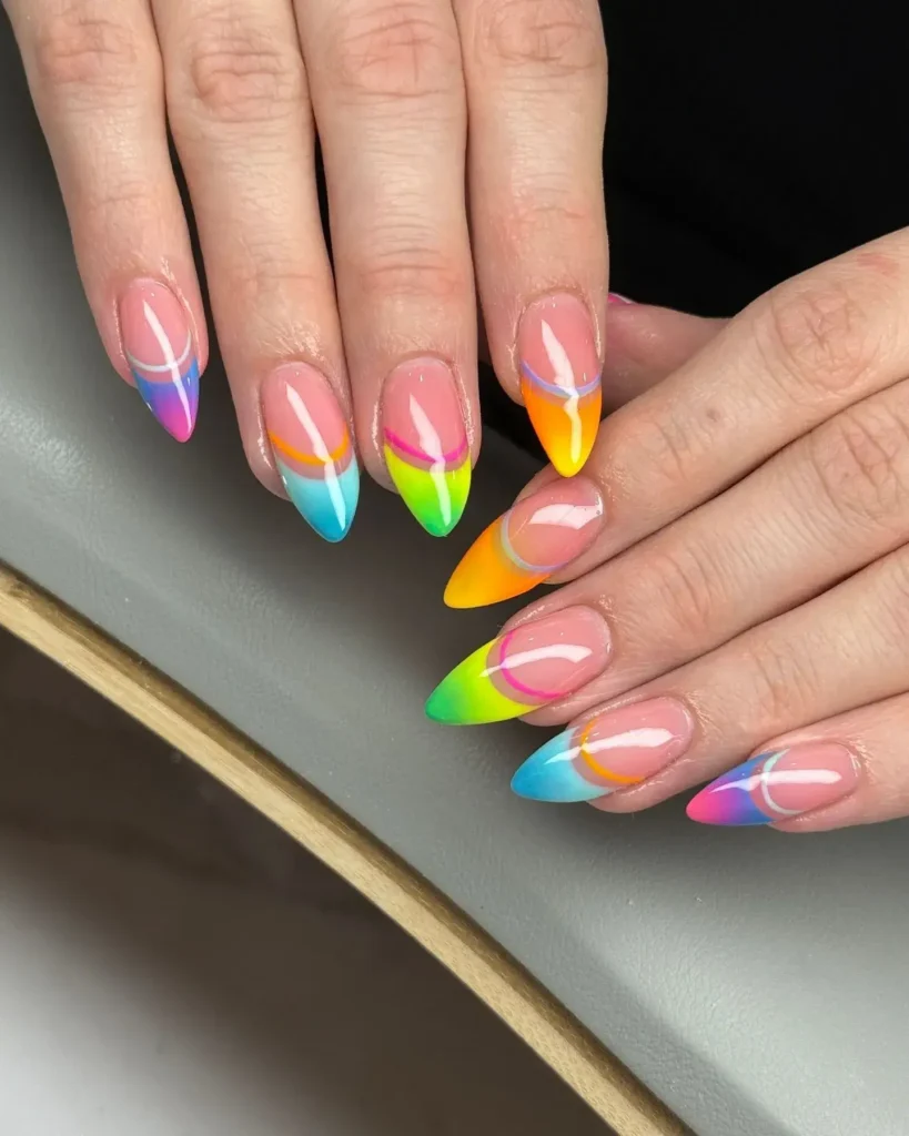 rainbow skittle french tips omber nails
