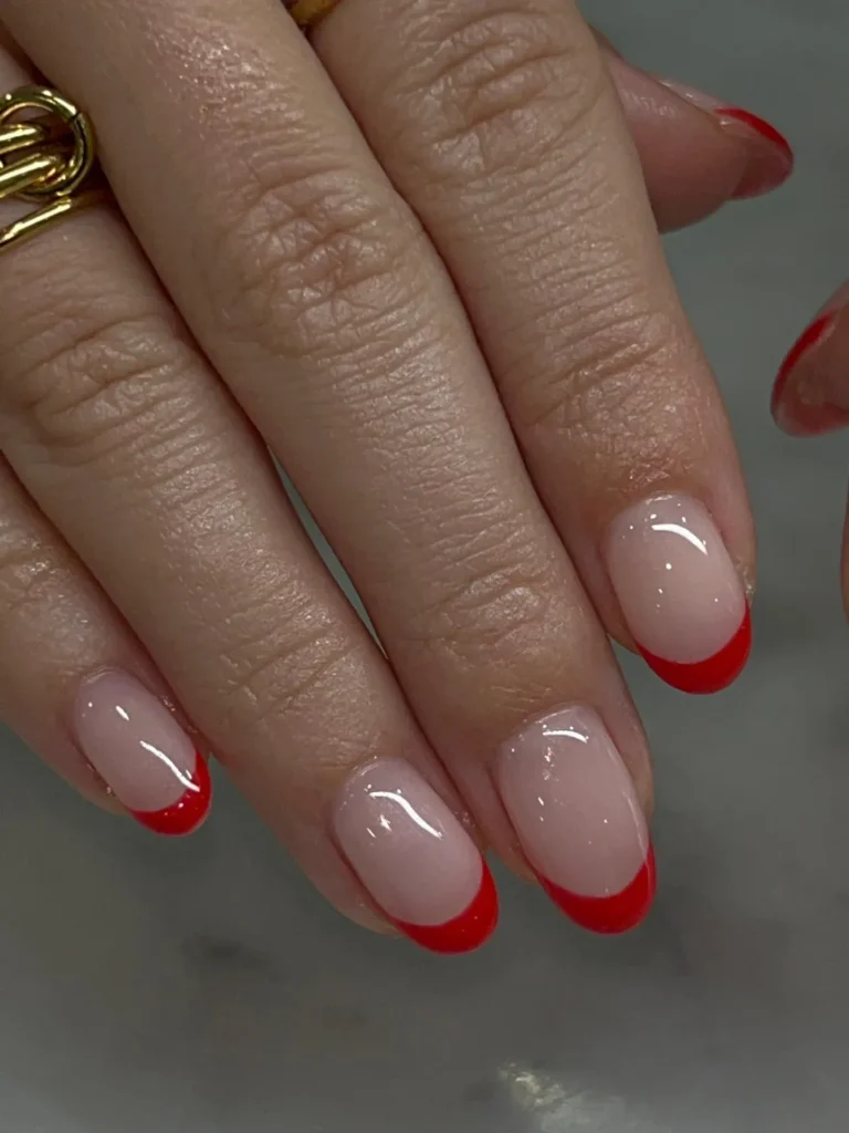 red almond short french tip nails