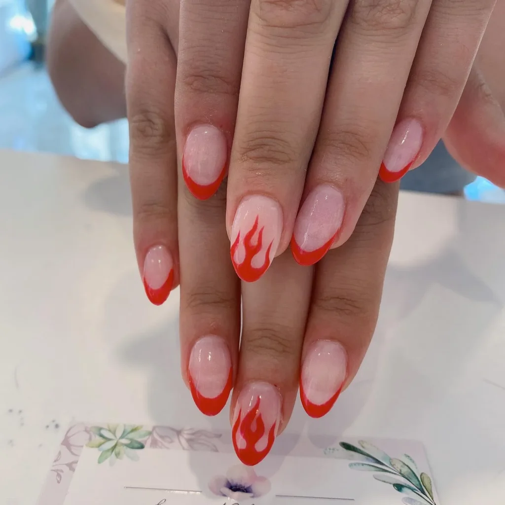 red flames french tip nails