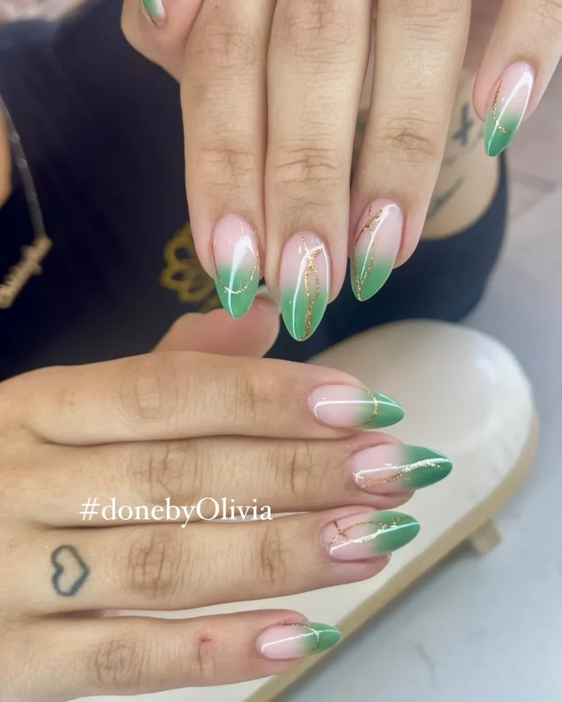 sage green french omber nails