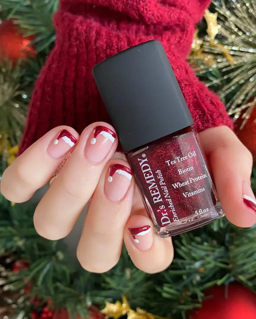 santa hat red french tip nails