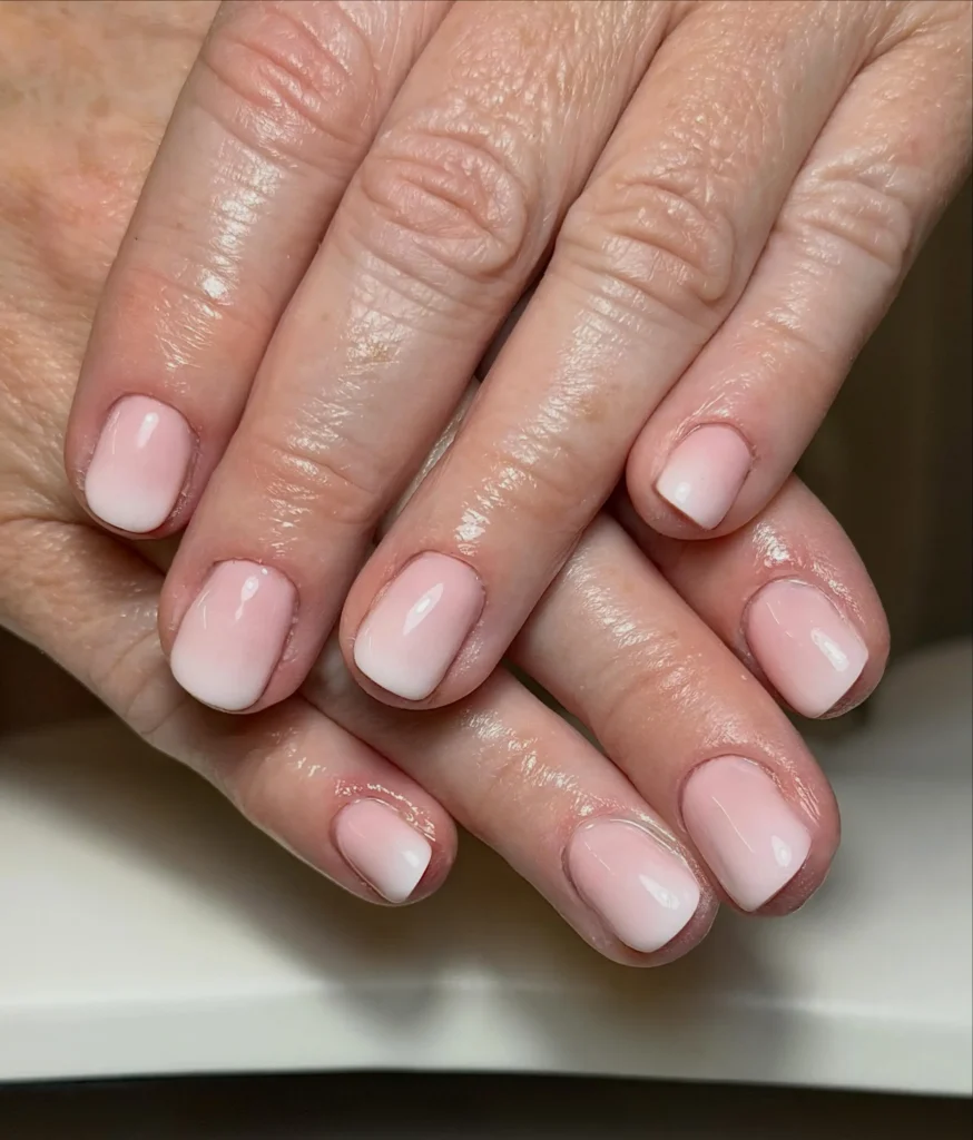 short and natural milky french omber nails