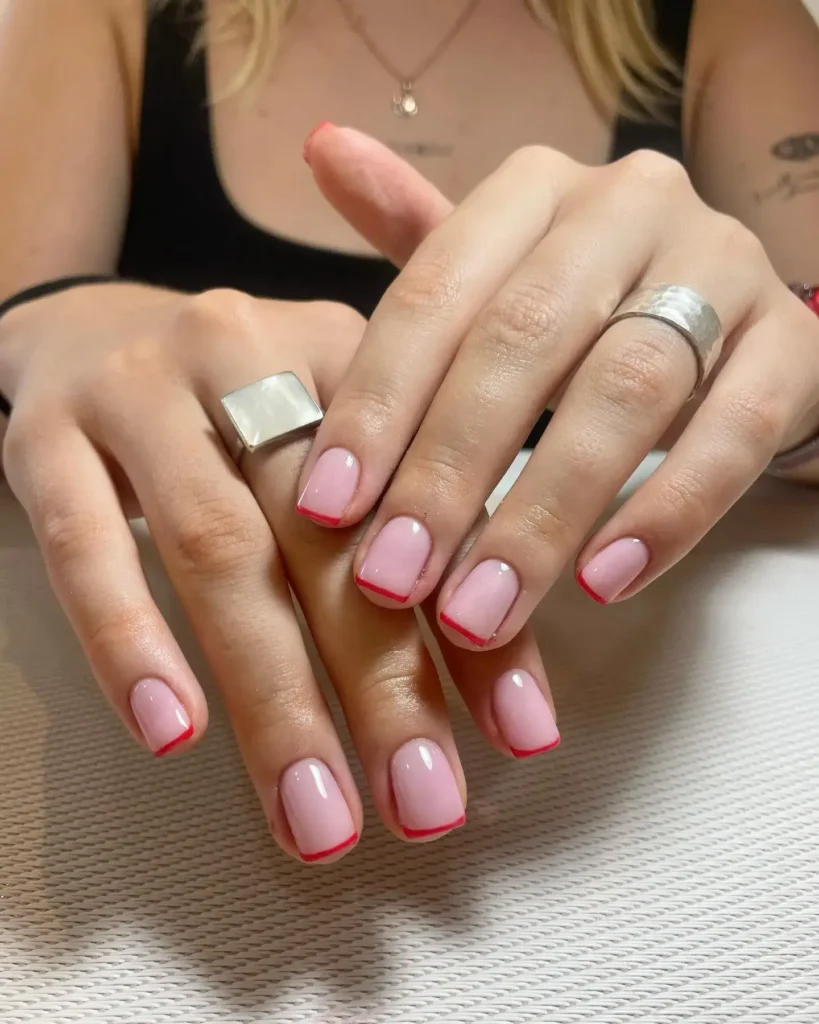 short micro red french tip nails