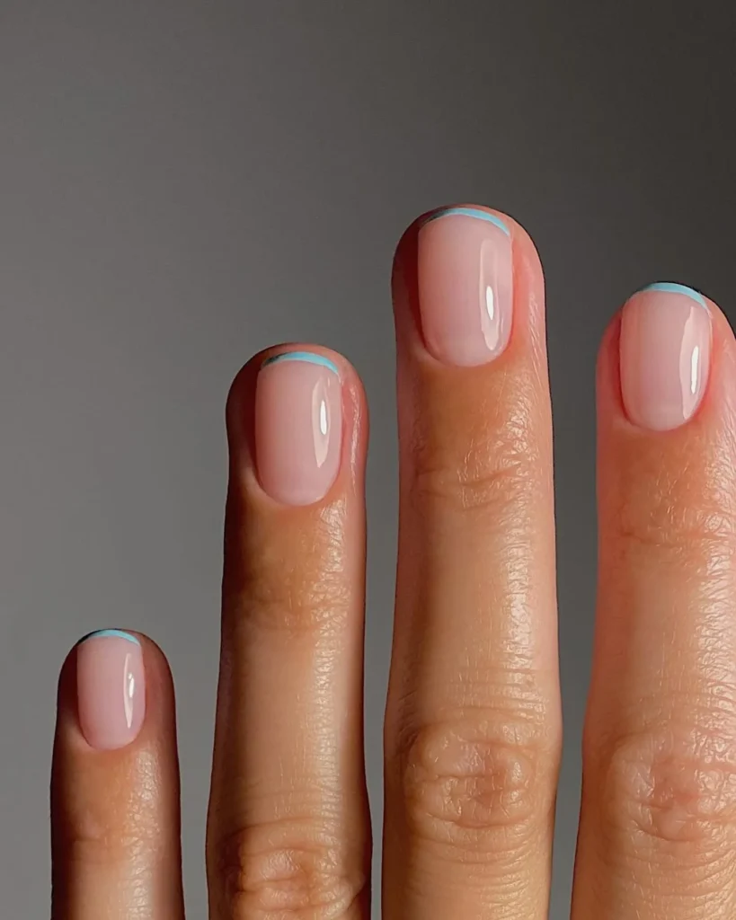 short or squoval blue french tip nails