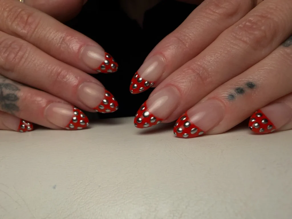 silver chrome red french tip nails