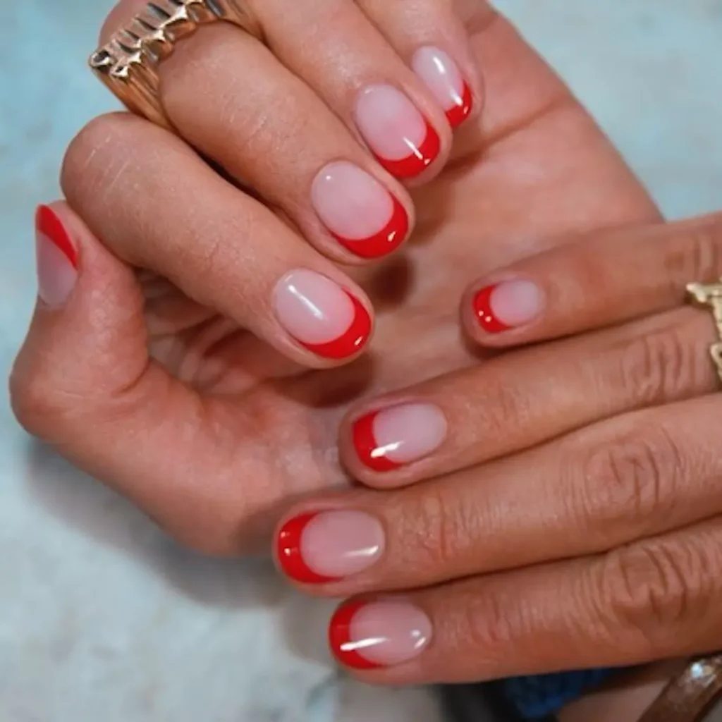 simple crescents red french tip nails