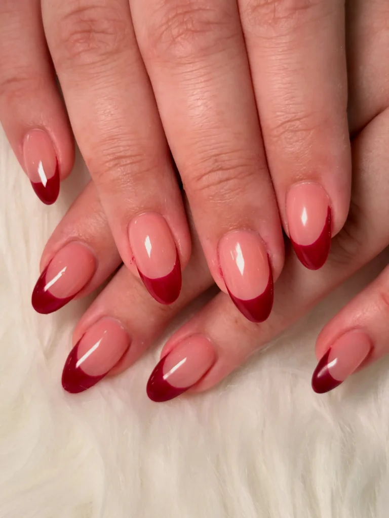 simple red french tip nails