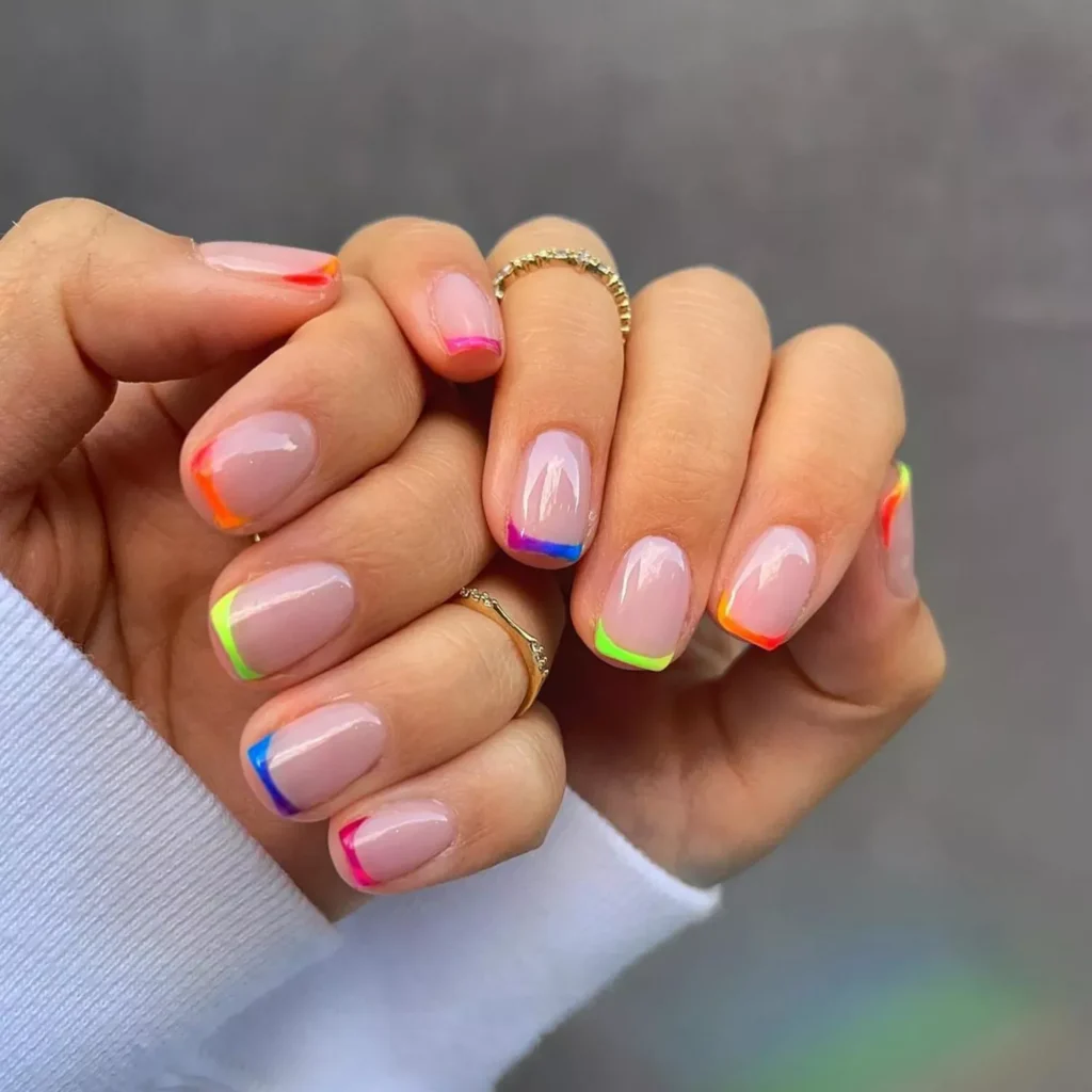 skittle short french tip nails