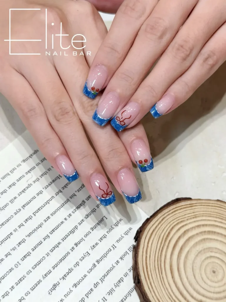 soft denim short french tip nails